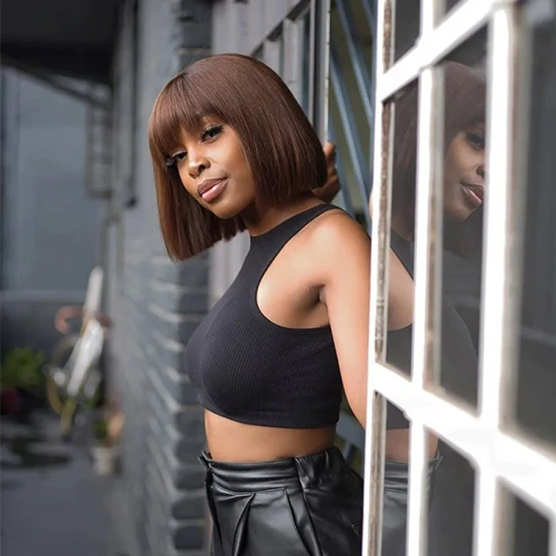 Brazilian Hair Straight Bob Wig With Bang - 图片 2